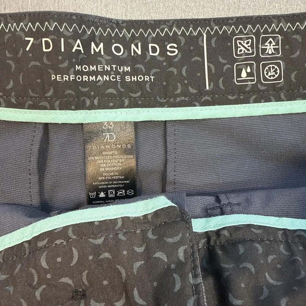 7 Diamonds Momentum Performance Shorts Mens 33 Gray BlueStretch Golf Casual